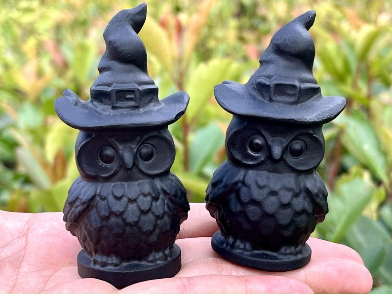 2.8'' Natural Hand Carved obsidian Wizard owl，Quartz crystal owl，Crystal animalCrystal Heal，Home Decor,Crystal Carving，Halloween Gift