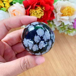 3.5 cm+ Snowflake Obsidian Spheres, Crystal Polished Balls Reiki Healing Meditation Chakra Room Decor Hand Made Massage Home Decoration Gift