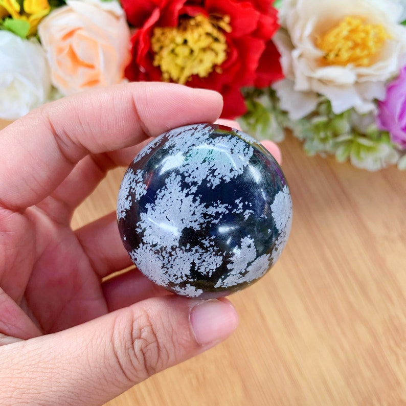 3.5 cm+ Snowflake Obsidian Spheres, Crystal Polished Balls Reiki Healing Meditation Chakra Room Decor Hand Made Massage Home Decoration Gift