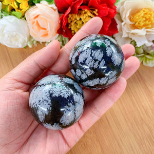 3.5 cm+ Snowflake Obsidian Spheres, Crystal Polished Balls Reiki Healing Meditation Chakra Room Decor Hand Made Massage Home Decoration Gift