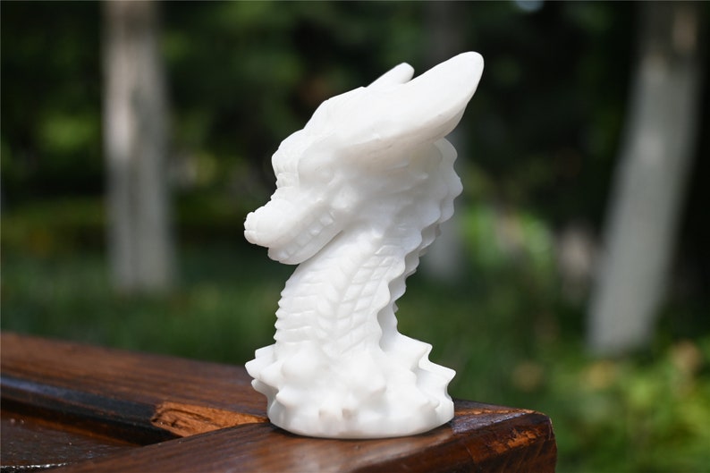 3.1'' Natural Hand carved White jade Dragon，Crystal baron，Crystal gift，Quartz Crystal，Crystal decor，Crystal ornament，Crystal Healing 1PC
