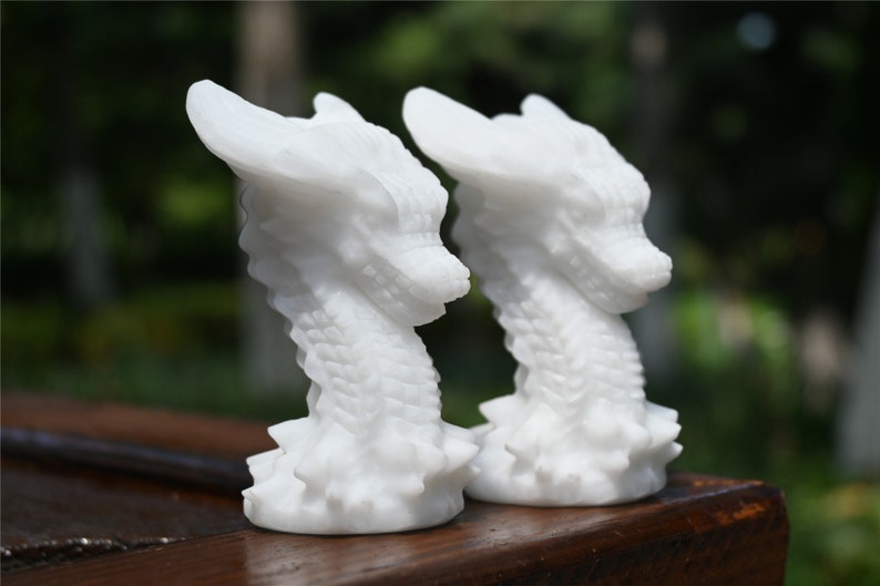 3.1'' Natural Hand carved White jade Dragon，Crystal baron，Crystal gift，Quartz Crystal，Crystal decor，Crystal ornament，Crystal Healing 1PC