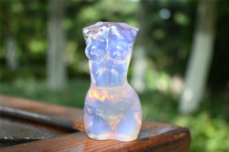 3.5"+ Hand Carved Pink Opalite Female Model，Crystal Palm，Opalite beauty，Energy Reiki Healing Statue，Home Decor，Crystal Gifts 1PC