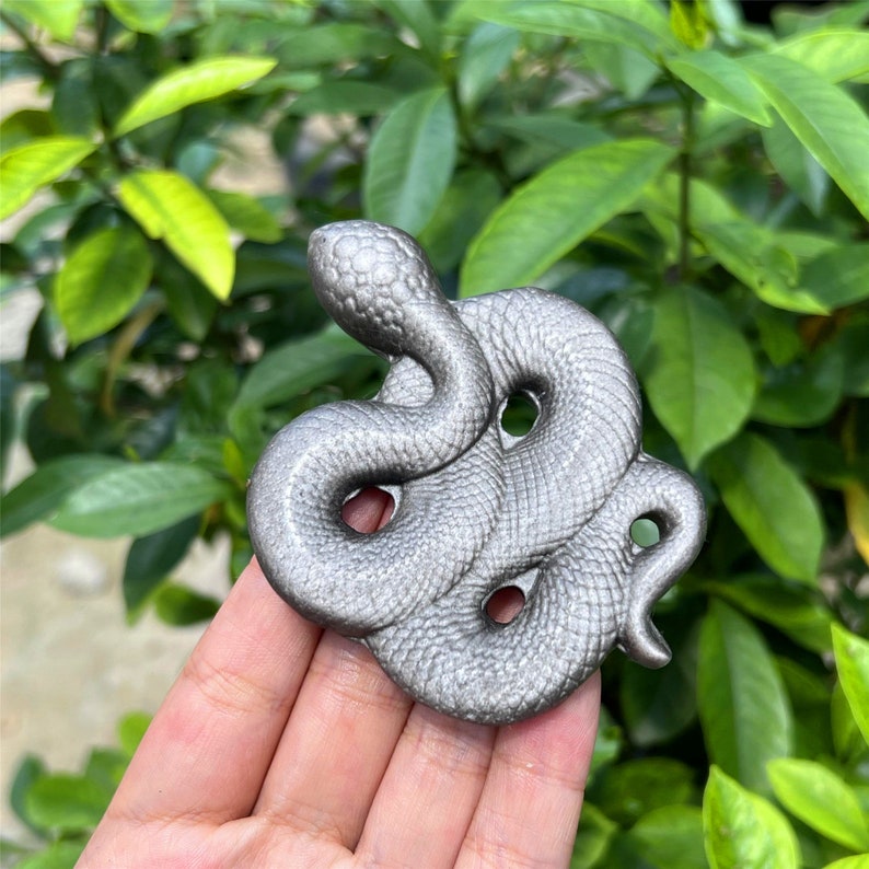 1pc Natural Silver Obsidian Snake,Quartz Crystal Snake Skull,Crystal Carved,Mineral samples,Home Decoration,Reiki healing,Crystal Gifts