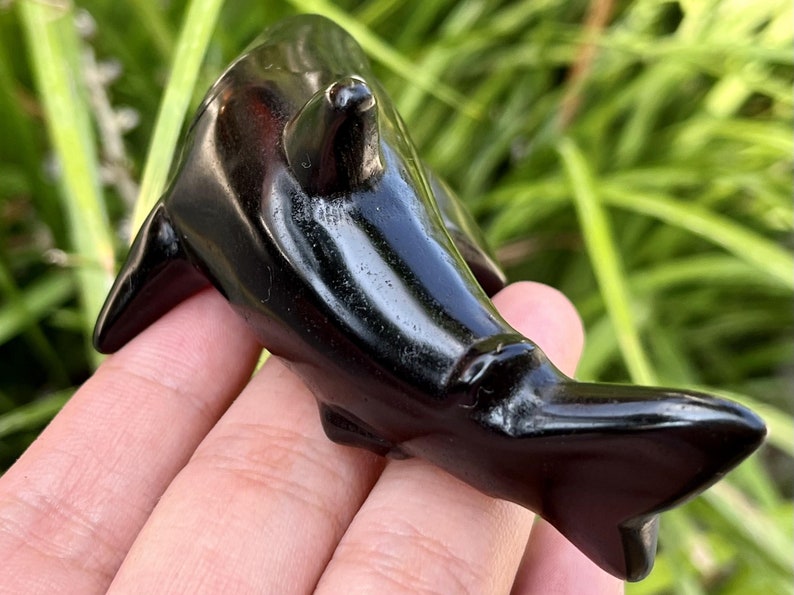 3.2" Natural Obsidian Carved Shark，Quartz Crystal Skull,Shark Carving,Home Decor,Reiki Healing,Crystal Shark,Crystal Gifts 1PC