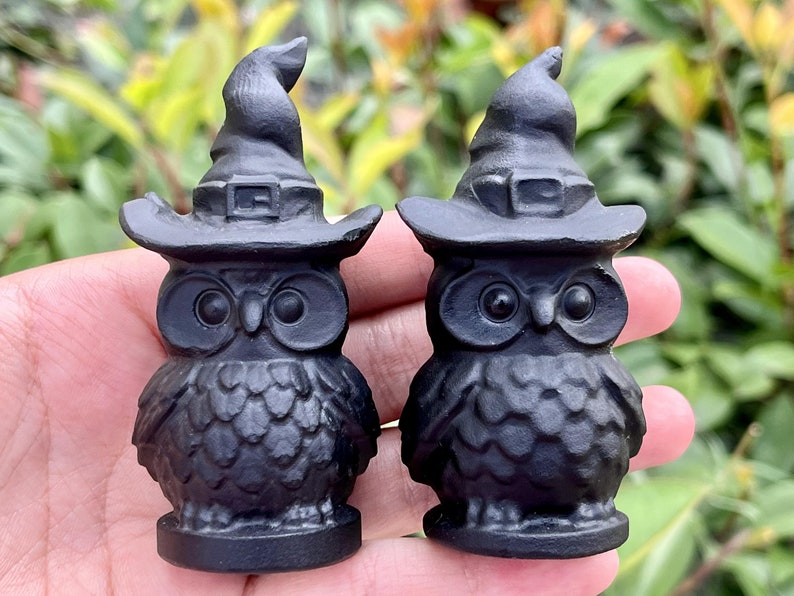 2.8'' Natural Hand Carved obsidian Wizard owl，Quartz crystal owl，Crystal animalCrystal Heal，Home Decor,Crystal Carving，Halloween Gift