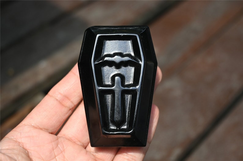 2.4'' Hand carved Obsidian Coffin，Crystal Coffin，Quartz Crystal，Crystal ornament，Crystal Healing，Halloween gift,Coffin carved 1PC