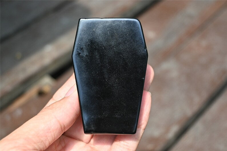 2.4'' Hand carved Obsidian Coffin，Crystal Coffin，Quartz Crystal，Crystal ornament，Crystal Healing，Halloween gift,Coffin carved 1PC