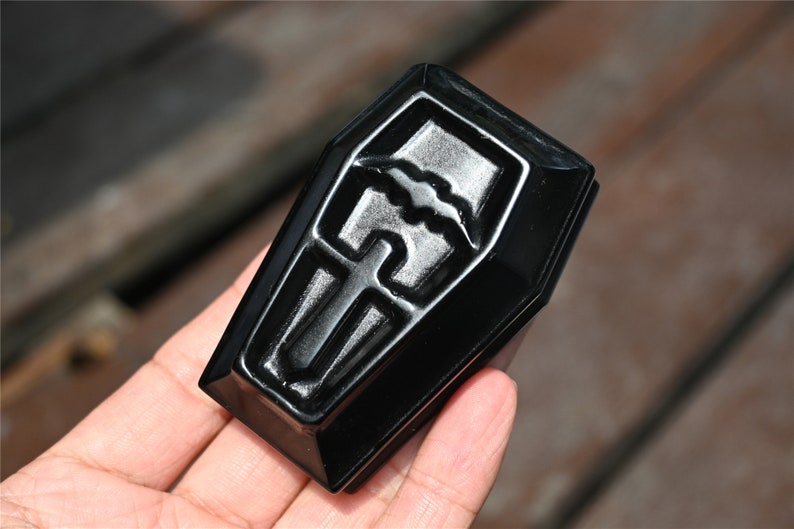2.4'' Hand carved Obsidian Coffin，Crystal Coffin，Quartz Crystal，Crystal ornament，Crystal Healing，Halloween gift,Coffin carved 1PC