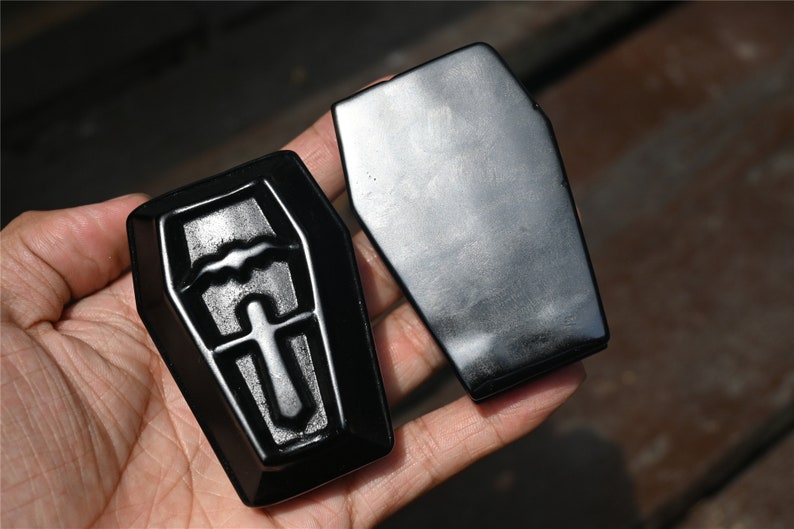 2.4'' Hand carved Obsidian Coffin，Crystal Coffin，Quartz Crystal，Crystal ornament，Crystal Healing，Halloween gift,Coffin carved 1PC