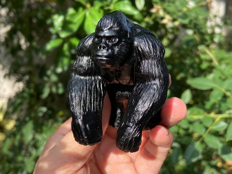 2.6'' Hand carved Natural Obsidian Gorilla，quartz crystal，Crystal Kong Kim，Halloween gift，Crystal decor，Crystal ornament，Crystal healing