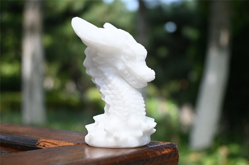 3.1'' Natural Hand carved White jade Dragon，Crystal baron，Crystal gift，Quartz Crystal，Crystal decor，Crystal ornament，Crystal Healing 1PC