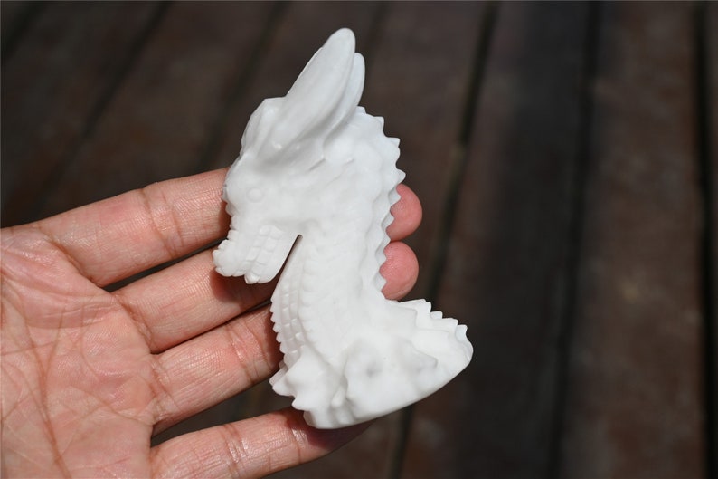 3.1'' Natural Hand carved White jade Dragon，Crystal baron，Crystal gift，Quartz Crystal，Crystal decor，Crystal ornament，Crystal Healing 1PC