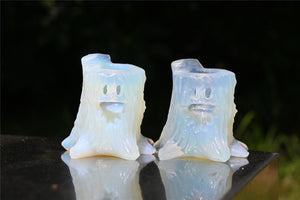 2.8'' carved Opalite Ghost tree hole，Crystal Ghost tree hole，Halloween gift，Quartz Crystal，Hand carved skull，Crystal ornament Healing 1PC