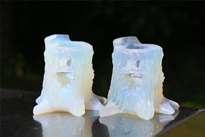 2.8'' carved Opalite Ghost tree hole，Crystal Ghost tree hole，Halloween gift，Quartz Crystal，Hand carved skull，Crystal ornament Healing 1PC