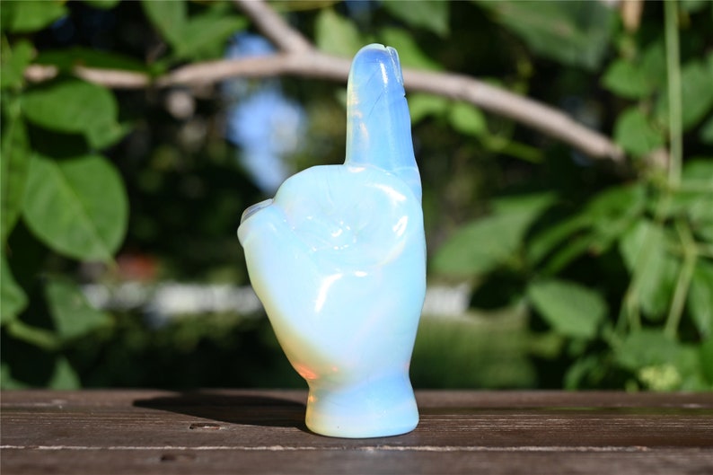 3.1'' Hand Carved Opalite Middle finger，Crystal statue，Quartz Crystal，Crystal Riot，crystal Gesture,Crystal gesture 1PC