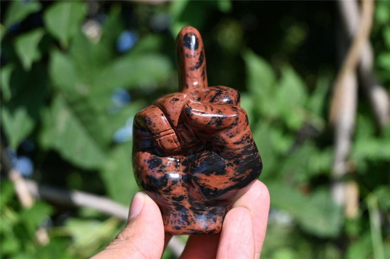 3.1'' Natural Carved Mahogany obsidian Middle finger，Crystal statue，Quartz Crystal，Crystal Riot，crystal Gesture,Crystal gesture 1PC