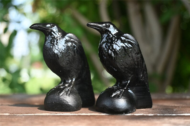 2.8'' Natural Carved Obsidian crow，Crystal crow, quartz crystal，Crystal gift，Halloween present，Crystal ornament，Chakra reiki healing 1pc