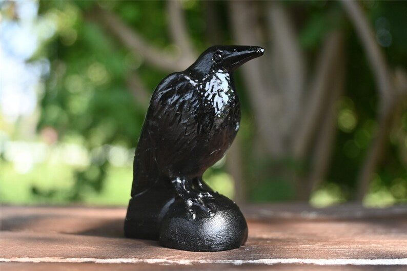 2.8'' Natural Carved Obsidian crow，Crystal crow, quartz crystal，Crystal gift，Halloween present，Crystal ornament，Chakra reiki healing 1pc