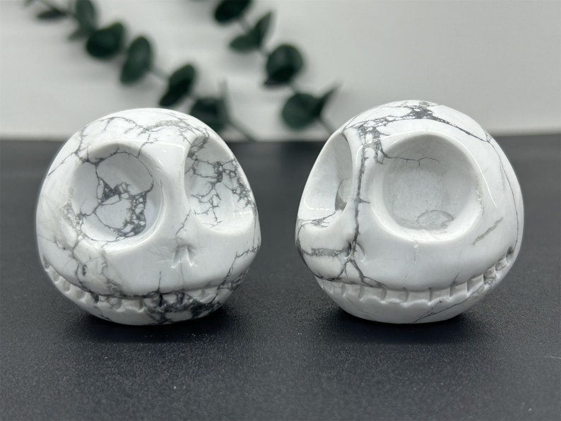 2" Natural Howlite Carved Jack Skull,Quartz Crystal Skull,Reiki Healing，Home Decoration,Crystal Collect,Crystal Gifts 1PC