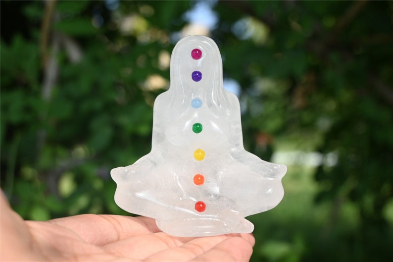 3.4'' Natural carved Clear quartz Chakela Beauty goddess，Crystal woman，Crystal goddess，Yoga Goddess，Crystal gift，Crystal Healing 1PC