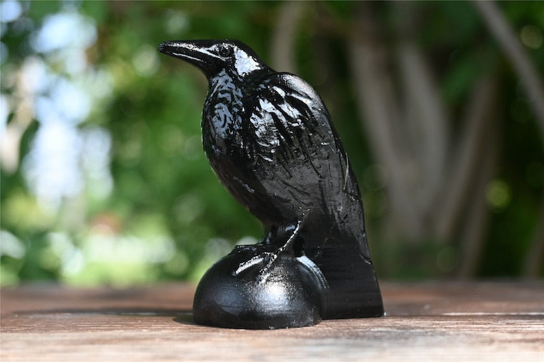2.8'' Natural Carved Obsidian crow，Crystal crow, quartz crystal，Crystal gift，Halloween present，Crystal ornament，Chakra reiki healing 1pc