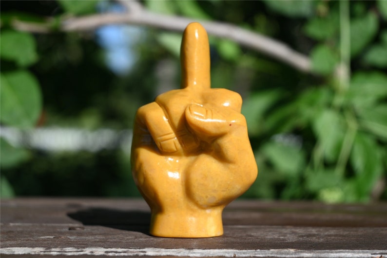 3.1'' Natural Hand Carved Yellow jade Middle finger，Crystal statue，Quartz Crystal，Crystal Riot，crystal Gesture,Crystal gesture 1PC