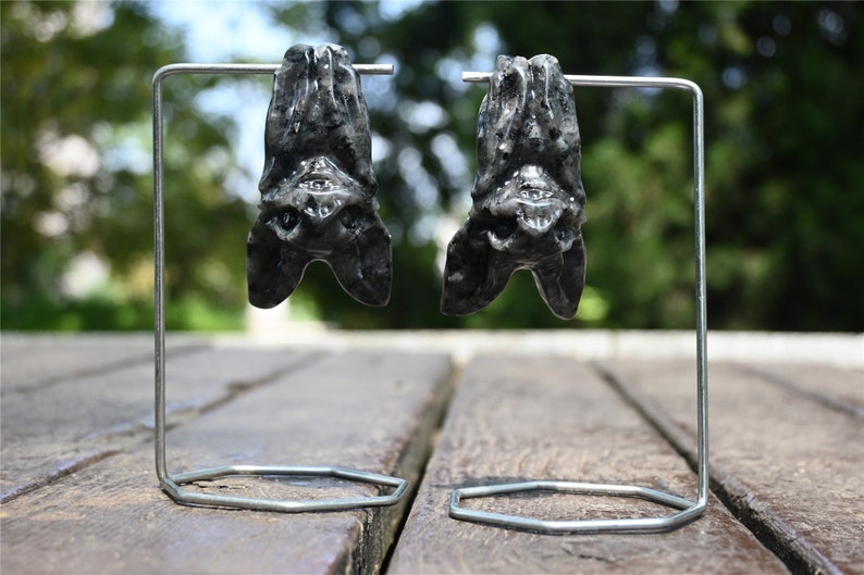 5pc 3.1'' Natural Spectrolite bat，Quartz Crystal bat，larvikite bat skull，Halloween gift，Reiki healing，Crystal chakras，Crystal Gifts 1PC