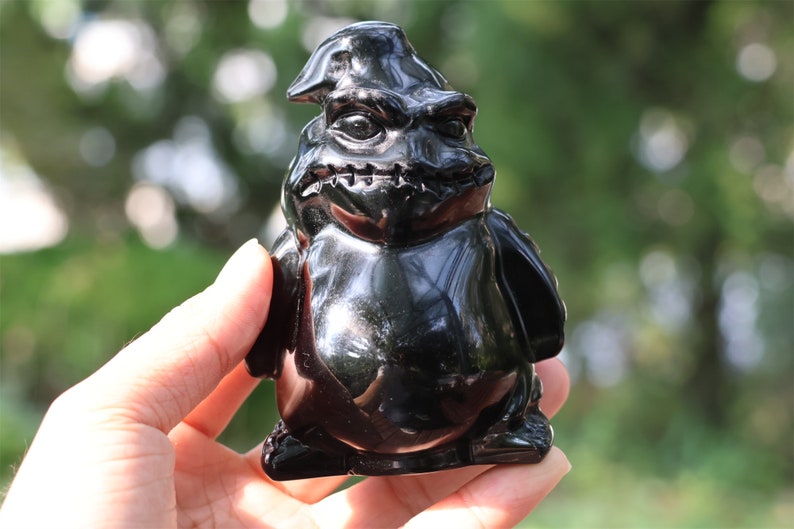 3.1'' carved Natural Obsidian Oogie/Boogie，Crystal demon，Crystal Bag monster，Quartz Crystal，Halloween gift，Decor ornament，Crystal Healing