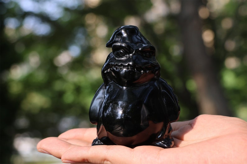 3.1'' carved Natural Obsidian Oogie/Boogie，Crystal demon，Crystal Bag monster，Quartz Crystal，Halloween gift，Decor ornament，Crystal Healing