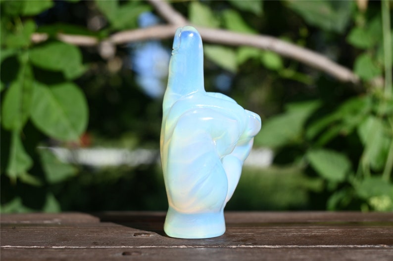 3.1'' Hand Carved Opalite Middle finger，Crystal statue，Quartz Crystal，Crystal Riot，crystal Gesture,Crystal gesture 1PC