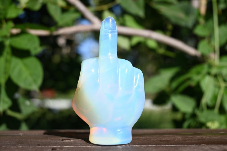 3.1'' Hand Carved Opalite Middle finger，Crystal statue，Quartz Crystal，Crystal Riot，crystal Gesture,Crystal gesture 1PC