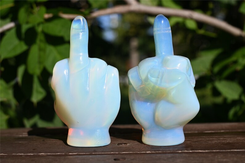3.1'' Hand Carved Opalite Middle finger，Crystal statue，Quartz Crystal，Crystal Riot，crystal Gesture,Crystal gesture 1PC