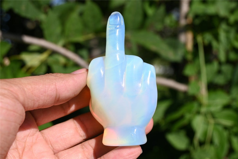 3.1'' Hand Carved Opalite Middle finger，Crystal statue，Quartz Crystal，Crystal Riot，crystal Gesture,Crystal gesture 1PC