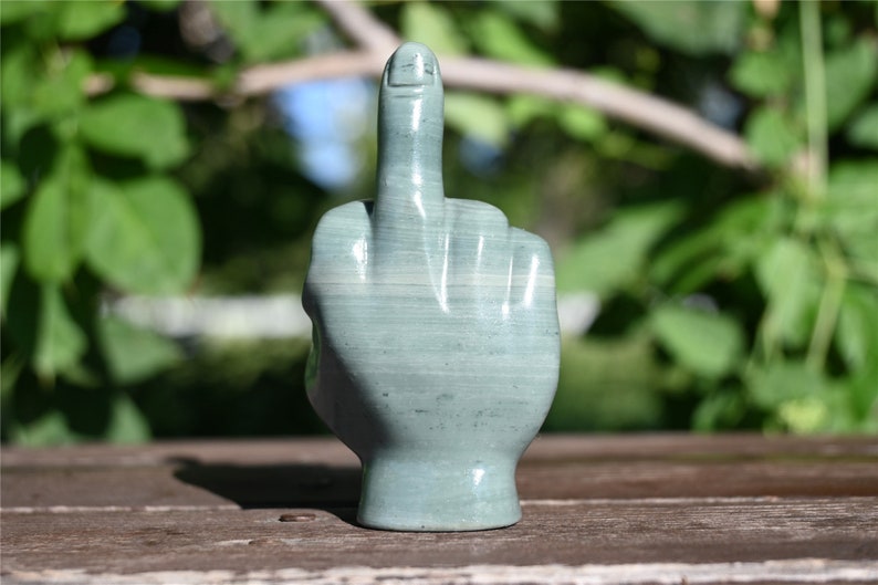 3.1'' Natural Hand Carved Dushan jade Middle finger，Crystal statue，Quartz Crystal，Crystal Riot，crystal Gesture,Crystal gesture 1PC