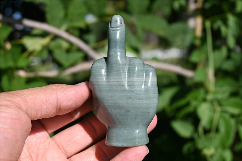 3.1'' Natural Hand Carved Dushan jade Middle finger，Crystal statue，Quartz Crystal，Crystal Riot，crystal Gesture,Crystal gesture 1PC