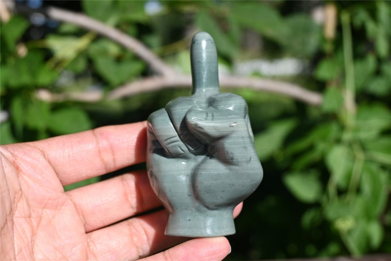 3.1'' Natural Hand Carved Dushan jade Middle finger，Crystal statue，Quartz Crystal，Crystal Riot，crystal Gesture,Crystal gesture 1PC