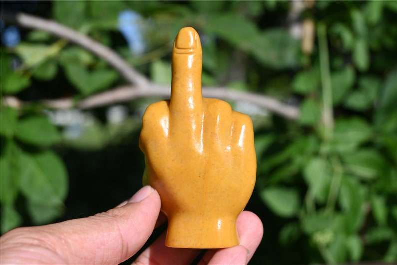 3.1'' Natural Hand Carved Yellow jade Middle finger，Crystal statue，Quartz Crystal，Crystal Riot，crystal Gesture,Crystal gesture 1PC