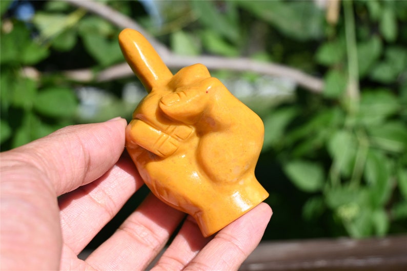 3.1'' Natural Hand Carved Yellow jade Middle finger，Crystal statue，Quartz Crystal，Crystal Riot，crystal Gesture,Crystal gesture 1PC