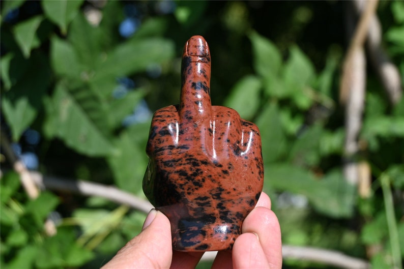 3.1'' Natural Carved Mahogany obsidian Middle finger，Crystal statue，Quartz Crystal，Crystal Riot，crystal Gesture,Crystal gesture 1PC