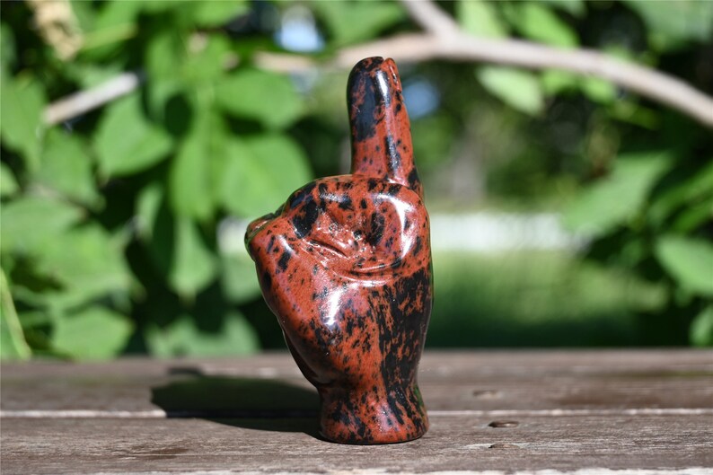 3.1'' Natural Carved Mahogany obsidian Middle finger，Crystal statue，Quartz Crystal，Crystal Riot，crystal Gesture,Crystal gesture 1PC