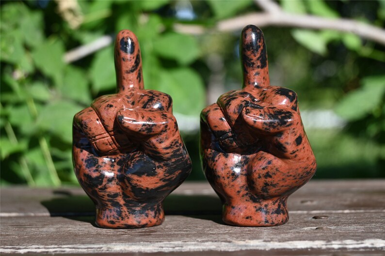 3.1'' Natural Carved Mahogany obsidian Middle finger，Crystal statue，Quartz Crystal，Crystal Riot，crystal Gesture,Crystal gesture 1PC