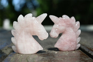 2" Natural Carved Rose quartz Unicorn，Crystal unicorn，Carved unicorn，Carved unicorn，Rose quartz skull，Quartz Crystal，crystal skull healing