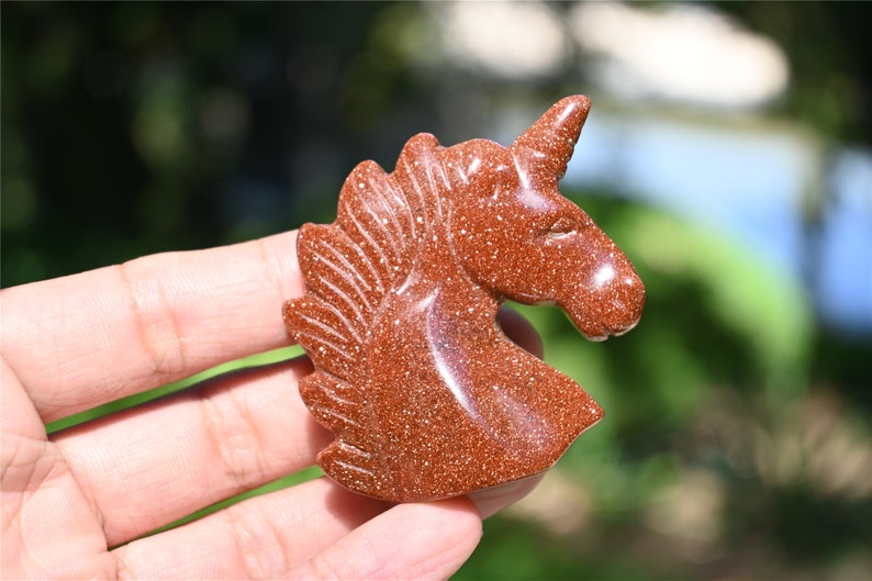 2" Carved Red gold sand Unicorn,Unicorn skull，Crystal unicorn，Carved skull，Quartz Crystal，Red gold sand skull，crystal skull healing 1PC