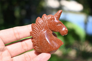 2" Carved Red gold sand Unicorn,Unicorn skull，Crystal unicorn，Carved skull，Quartz Crystal，Red gold sand skull，crystal skull healing 1PC
