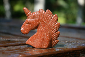 2" Carved Red gold sand Unicorn,Unicorn skull，Crystal unicorn，Carved skull，Quartz Crystal，Red gold sand skull，crystal skull healing 1PC