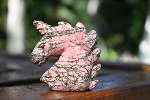 2" Natural Carved Rhodonite Unicorn，Crystal unicorn，Carved unicorn，Carved unicorn，Rhodonite skull，Quartz Crystal，crystal skull healing 1PC