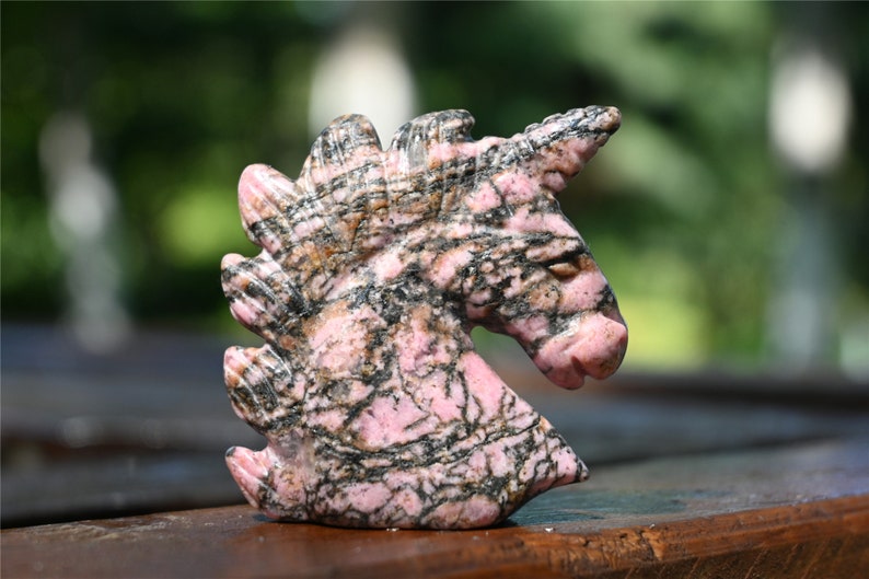 2" Natural Carved Rhodonite Unicorn，Crystal unicorn，Carved unicorn，Carved unicorn，Rhodonite skull，Quartz Crystal，crystal skull healing 1PC
