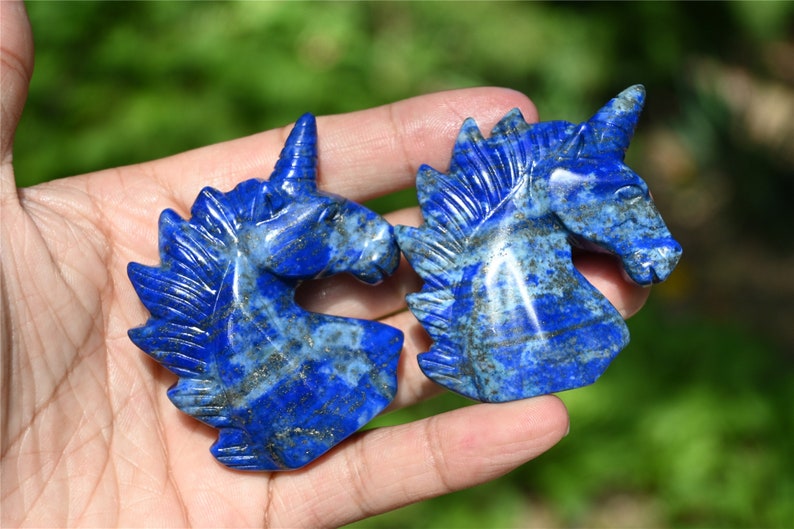 2" Natural Carved lapis lazuli Unicorn，Crystal unicorn，Carved unicorn，Carved unicorn，lapis lazuli skull，Quartz Crystal，crystal skull healing