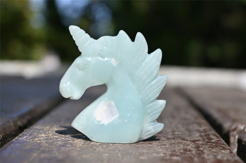 2" Natural Carved Amazonite Unicorn，Crystal unicorn，Carved unicorn，Carved unicorn，Amazonite skull，Quartz Crystal，crystal skull healing